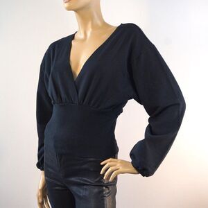 Anthropologie Sundays Two Womens Long Sleeve Knit Top Sz Large Black